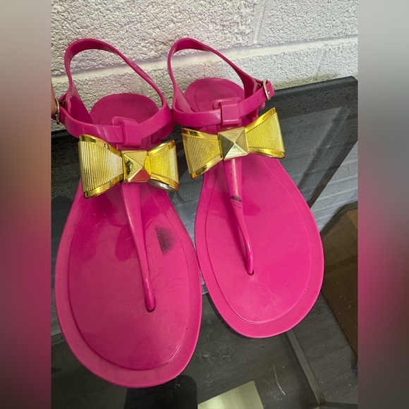 kate spade Shoes - Kate Spade Pink and Gold T-Strap Sandals